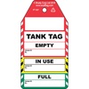 Tank Tag - 3 part tag, English, Black on Red, Yellow, Green, White, 80,00 mm (W) x 150,00 mm (H)